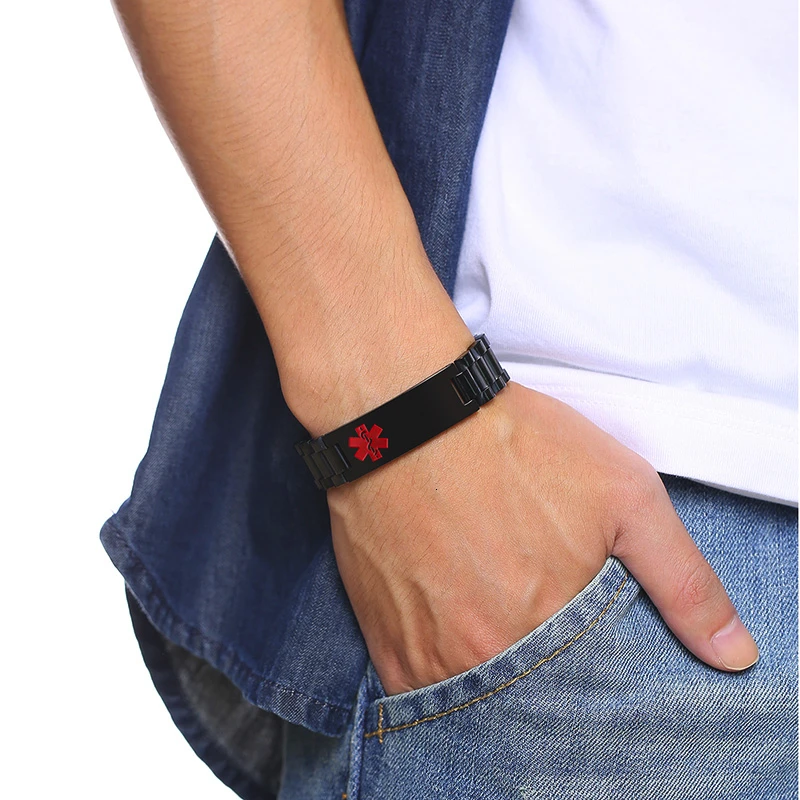BLACK MEDICAL BRACELETS FOR MEN IDTAGGED STAINLESS STEEL MEDICAL ALERT WATCHBAND PERSONALIZED BRACELET JEWELRY
BLACK MEDICAL BRACELETS FOR MEN IDTAGGED STAINLESS STEEL MEDICAL ALERT WATCHBAND PERSONALIZED BRACELET JEWELRY
