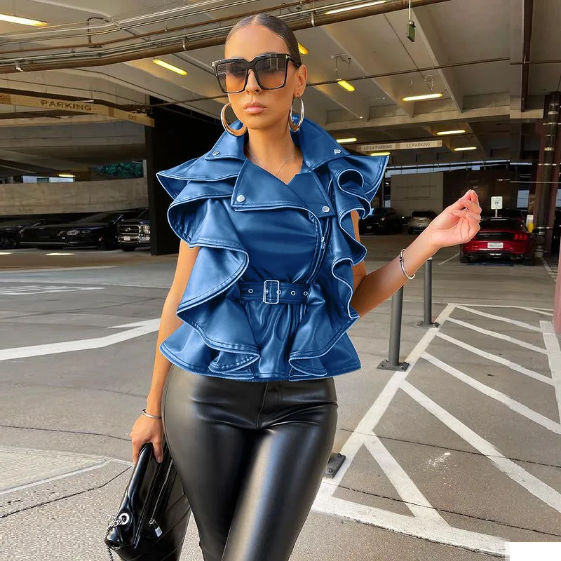 Plus Size Fall Women Clothing Imitation Leather Lapel Ruffles Top Casual Coat Harajuku Clothes Club Outfit Streetwear Wholesale
Plus Size Fall Women Clothing Imitation Leather Lapel Ruffles Top Casual Coat Harajuku Clothes Club Outfit Streetwear Wholesale