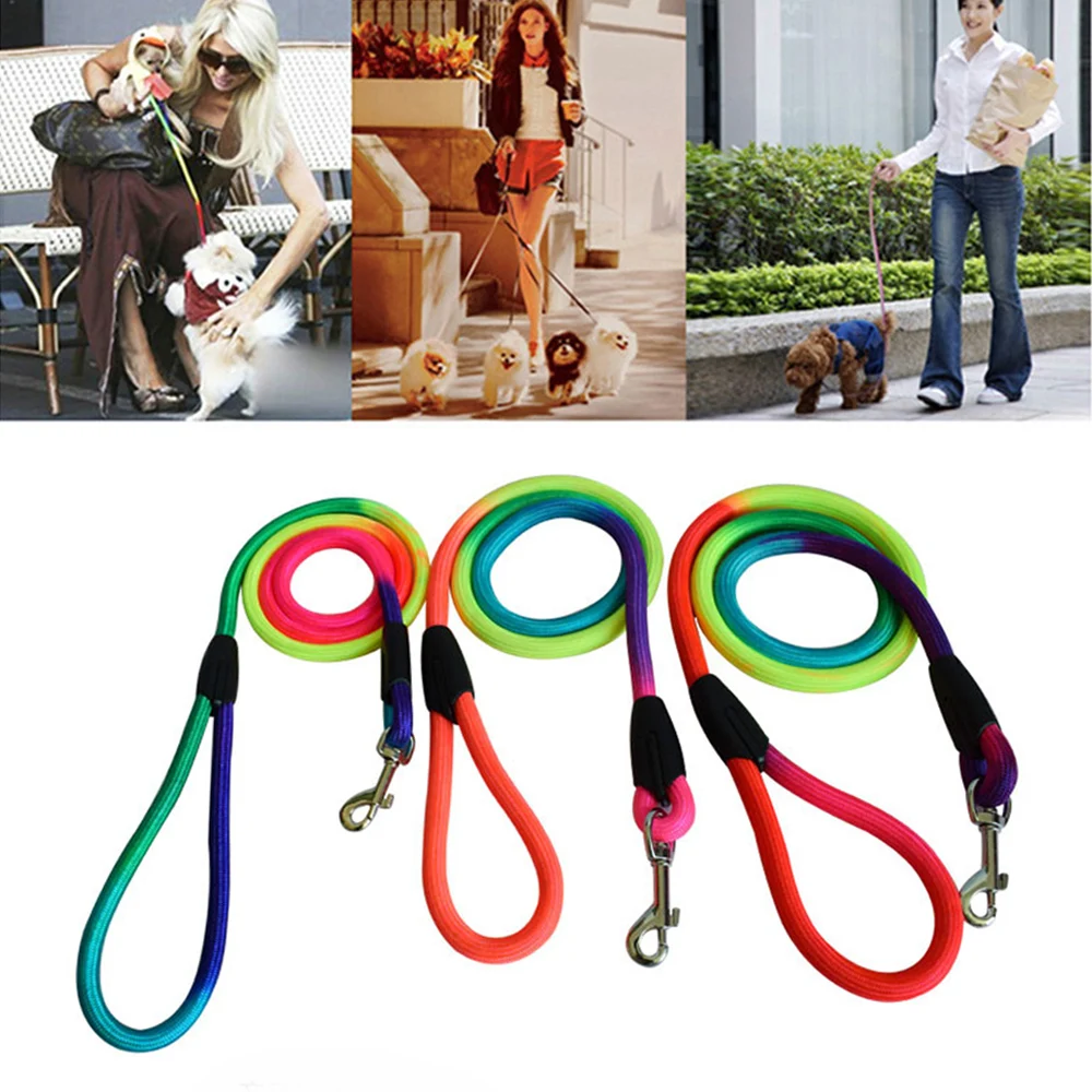 

Adjustable Colorful Nylon Leash Collar Harness Puppy Pet Cat Accessories Breakaway Rainbow Dog Leash Lead Belt Basic Collars
