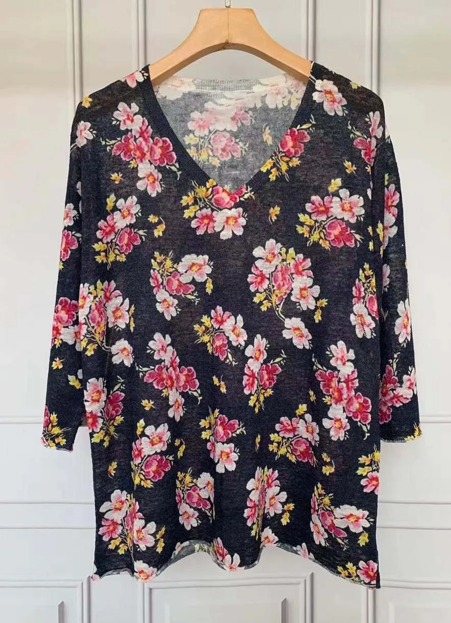 100% Linen 2021 Early Spring New V-neck Floral Print Knitted Pullover Long-sleeved Single-breasted Cardigan Sweater 
100% Linen 2021 Early Spring New V-neck Floral Print Knitted Pullover Long-sleeved Single-breasted Cardigan Sweater