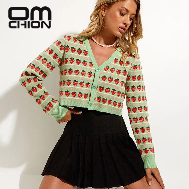 OMCHION Top Femme 2021 New Strawberry Jacquard Long Sleeve Short Sweater Coat Women Casual Loose Chic Cardigan Female Knitwear
OMCHION Top Femme 2021 New Strawberry Jacquard Long Sleeve Short Sweater Coat Women Casual Loose Chic Cardigan Female Knitwear