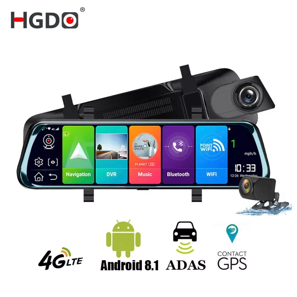 Автомобильный видеорегистратор HGDO 4G ADAS 10 дюймов Android Stream Media зеркало заднего вида