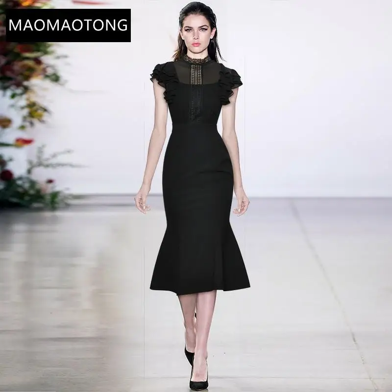 Fashion Designer Summer Black Drees Women's Stand-up Collar Butterfly Sleeve Hollow Out Slim Mermaid Party Dress
Fashion Designer Summer Black Drees Women's Stand-up Collar Butterfly Sleeve Hollow Out Slim Mermaid Party Dress
