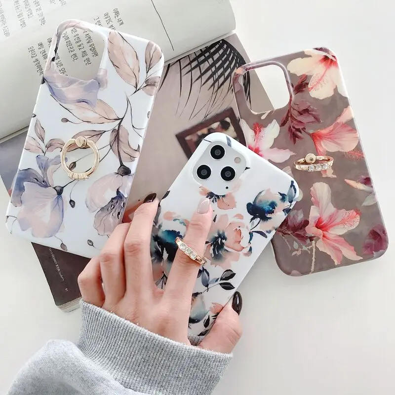 Luxury flower Soft Silicone Ring Holder Phone Case For iphone 12 Mini 11 Pro XS MAX X XR SE 2020 7 8 Plus Shockproof Cover capa
Luxury flower Soft Silicone Ring Holder Phone Case For iphone 12 Mini 11 Pro XS MAX X XR SE 2020 7 8 Plus Shockproof Cover capa