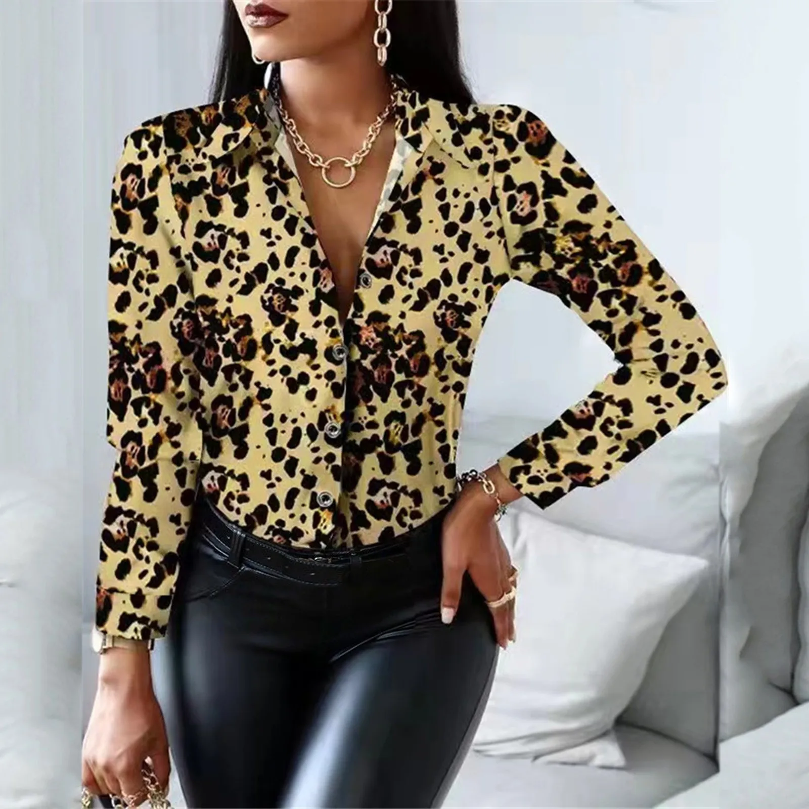 Women Vintage Style Long Sleeve Shirt Blouse Spring And Autumn Fashion V-neck Casual Shirt Elegant Office Ladies Blouses 
Women Vintage Style Long Sleeve Shirt Blouse Spring And Autumn Fashion V-neck Casual Shirt Elegant Office Ladies Blouses