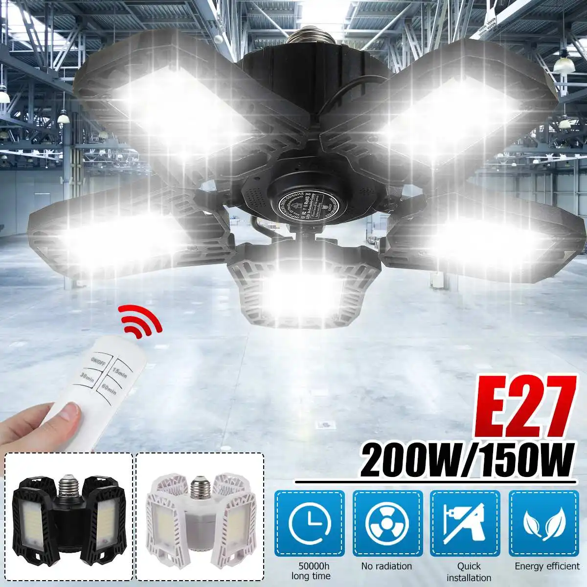 200W 150W E27 LED Garage Light With Remote Control AC85-265V LED Bulb Deformable Ceiling Lamp For Workshop Warehouse Factory Gym
200W 150W E27 LED Garage Light With Remote Control AC85-265V LED Bulb Deformable Ceiling Lamp For Workshop Warehouse Factory Gym