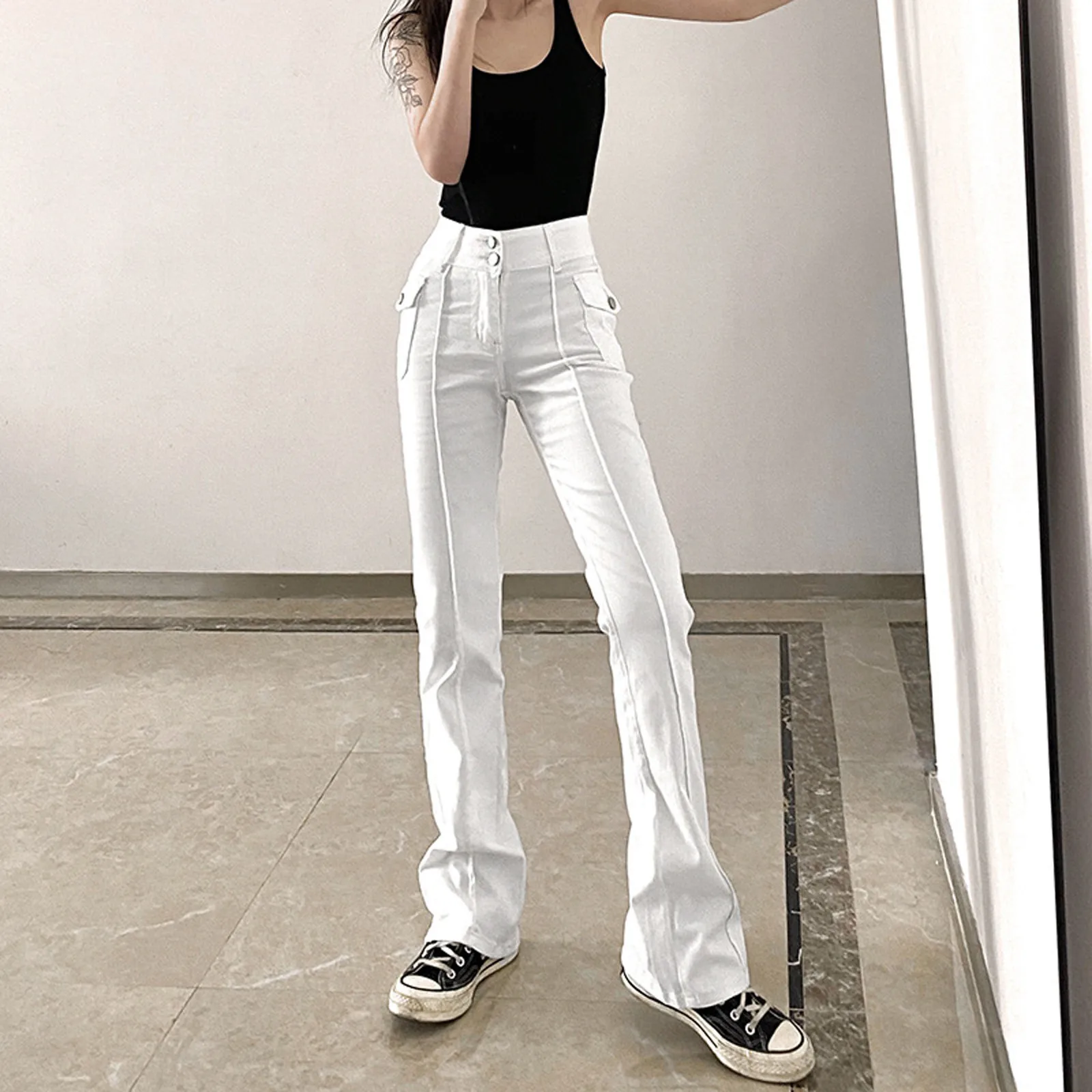 Women's Denim Pants Ladies Sexy Low-rise Side Pockets Retro Slim-fit Flared Casual Trousers Vintage Streetwear Female Pants #H
Women's Denim Pants Ladies Sexy Low-rise Side Pockets Retro Slim-fit Flared Casual Trousers Vintage Streetwear Female Pants #H