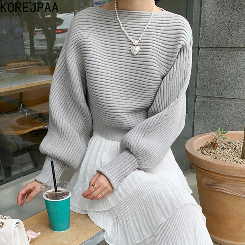 Korejpaa Sweet Casual Women Suit Chic Gentle Round Neck Lantern Sleeve Knitted Sweater + Ruched High Waist Cake Skirt Elegant
Korejpaa Sweet Casual Women Suit Chic Gentle Round Neck Lantern Sleeve Knitted Sweater + Ruched High Waist Cake Skirt Elegant