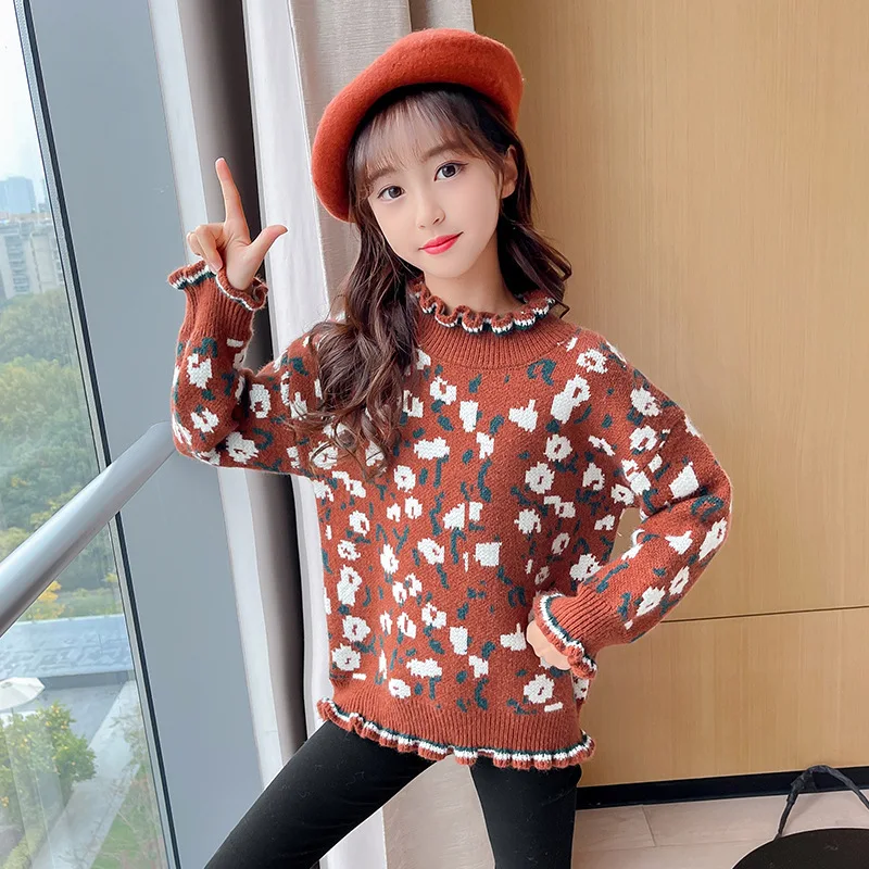 O-Neck Long Sleeve Teenage Girls Kids Loose Sweater Solid Flower Print Sweater Daily Casual Simple Clothing Knitted Pullover Top 
O-Neck Long Sleeve Teenage Girls Kids Loose Sweater Solid Flower Print Sweater Daily Casual Simple Clothing Knitted Pullover Top