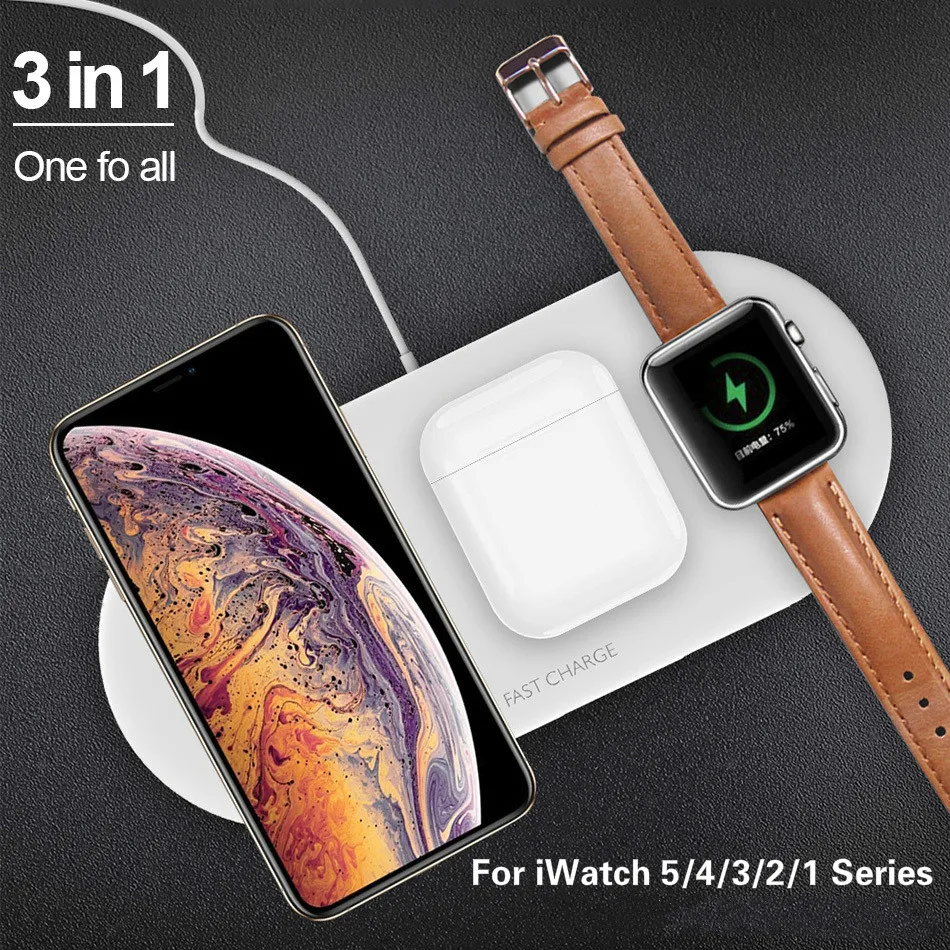 Беспроводное зарядное устройство Airpower Qi 3 в 1 беспроводное для Apple Watch 5 4 2