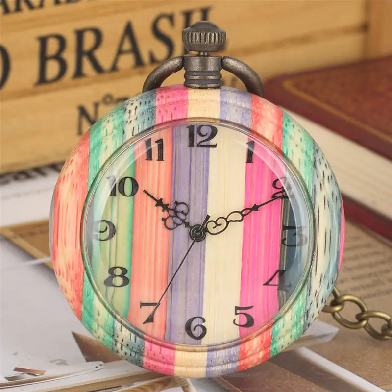 

Attractive Colorful Bamboo Quartz Watch Lady High Quality Alloy Rough Chain Female Pendant Watches Light Analog Taschenuhr Gift