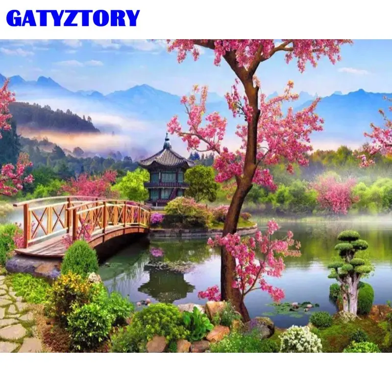 GATYZTORY Painting By Numbers Peach Blossom Pavilion Lake Water Oil Paint Kits Handmade Frame On Canvas Flower Home Decor Crafts
GATYZTORY Painting By Numbers Peach Blossom Pavilion Lake Water Oil Paint Kits Handmade Frame On Canvas Flower Home Decor Crafts