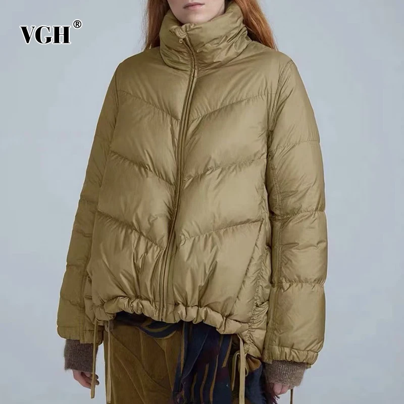 VGH Casual Loose Solid Drawstring Down Jacket For Women Stand Neck Long Sleeve Patchwork Minimalist Fashion Coat Female 2021 New
VGH Casual Loose Solid Drawstring Down Jacket For Women Stand Neck Long Sleeve Patchwork Minimalist Fashion Coat Female 2021 New