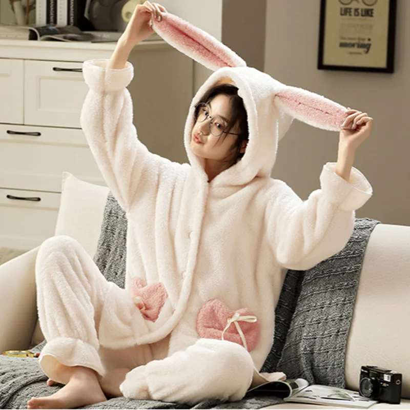 Women's Pajamas Warm Sets Winter Flannel Thickened Sleepwear Suit Cute Girl Bunny Ears Plus Size Pijama Home Clothes Outside
Women's Pajamas Warm Sets Winter Flannel Thickened Sleepwear Suit Cute Girl Bunny Ears Plus Size Pijama Home Clothes Outside