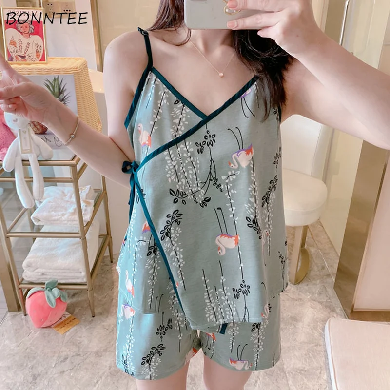 Pajama Sets Women Lovely Patchwork Sweet Girls Spaghetti Strap Floral V-neck Trendy Homewear Two Piece Lace Up Female Summer Ins
Pajama Sets Women Lovely Patchwork Sweet Girls Spaghetti Strap Floral V-neck Trendy Homewear Two Piece Lace Up Female Summer Ins