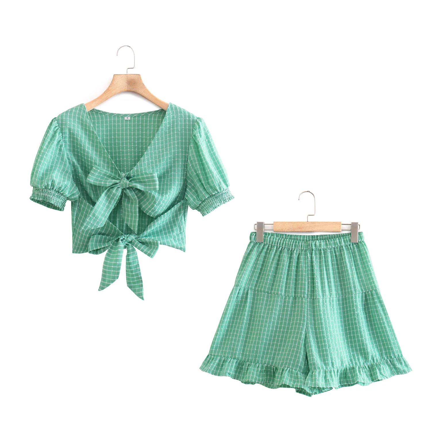Pinkou Elegant Green Plaid Shirt Set Two Piece Set Bow Tie Short Sleeve Crop Top Elastic Waist Shorts Sexy Summer Suits TZ214
Pinkou Elegant Green Plaid Shirt Set Two Piece Set Bow Tie Short Sleeve Crop Top Elastic Waist Shorts Sexy Summer Suits TZ214