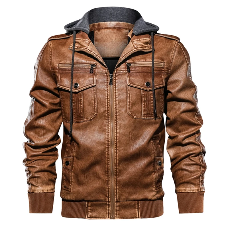 EU Size Newest Mens Leather Jackets Autumn Winter Vintage Pockets Motorcycle Leather Jacket Men Hooded Biker Coat
EU Size Newest Mens Leather Jackets Autumn Winter Vintage Pockets Motorcycle Leather Jacket Men Hooded Biker Coat