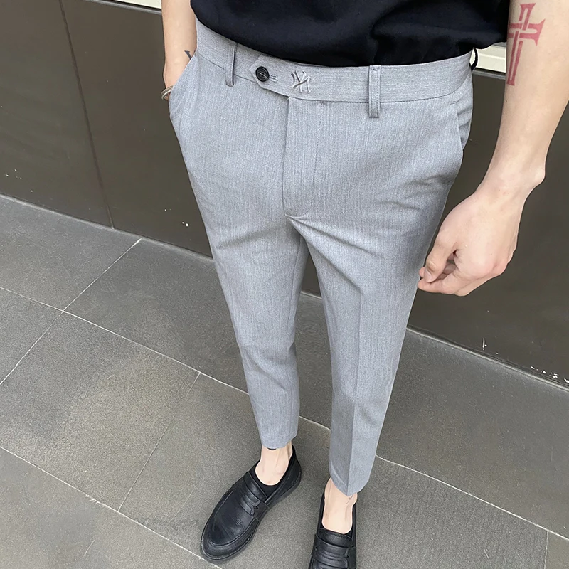 

Корейская версия модных облегающих мужских повседневных брюк, мужские брюки с девятью точками, тонкие брюки для весны и лета с маленькими н...
