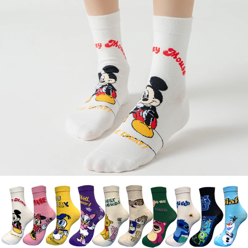 

3 Pairs Korea Casual Women socks Cute Kawaii long socks Cartoon Mickey Minnie Donald Winnie Cotton socks girl socks Size 35-42