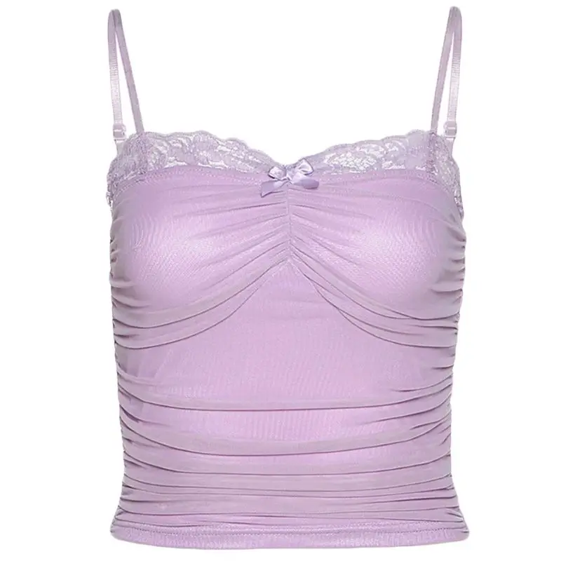 Women Spaghetti Strap Crop Top Pleated Ruched Mesh Bow Slim Camisole Sweet Lace Patchwork Sexy Off Shoulder Sling Vest
Women Spaghetti Strap Crop Top Pleated Ruched Mesh Bow Slim Camisole Sweet Lace Patchwork Sexy Off Shoulder Sling Vest