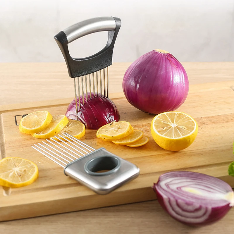 

Food Slice Assistant Vegetable Holder Stainless Steel Onion Cutter Onion Chop Fruit Vegetables Cutter Slicer Tomato Cutter Knife