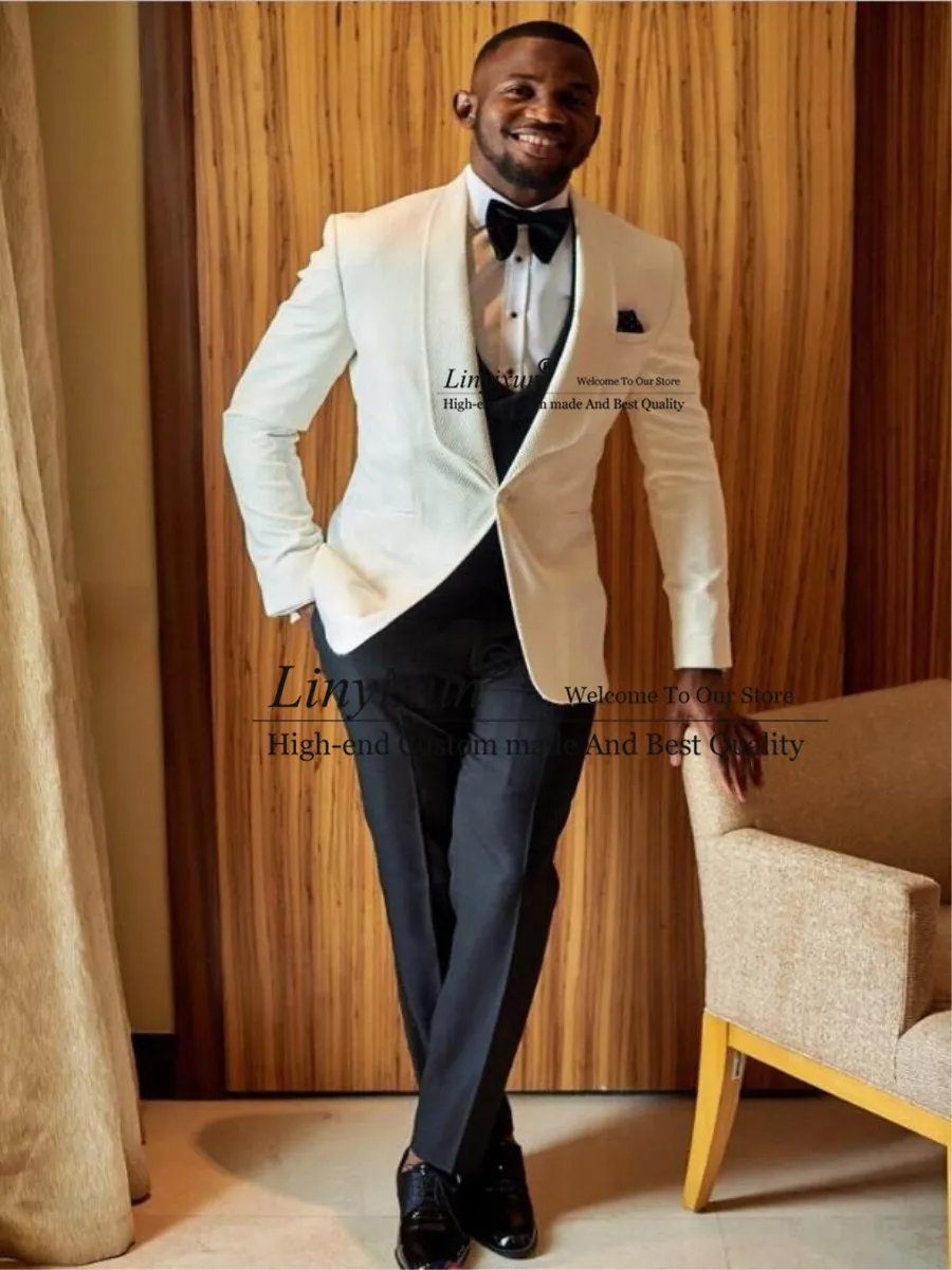 new men suits ivory jacket black vest with pants Tailored Suit Men Groom Tuxedo Wedding Suits for Men Jacket 3 Piece Custom Prom
new men suits ivory jacket black vest with pants Tailored Suit Men Groom Tuxedo Wedding Suits for Men Jacket 3 Piece Custom Prom