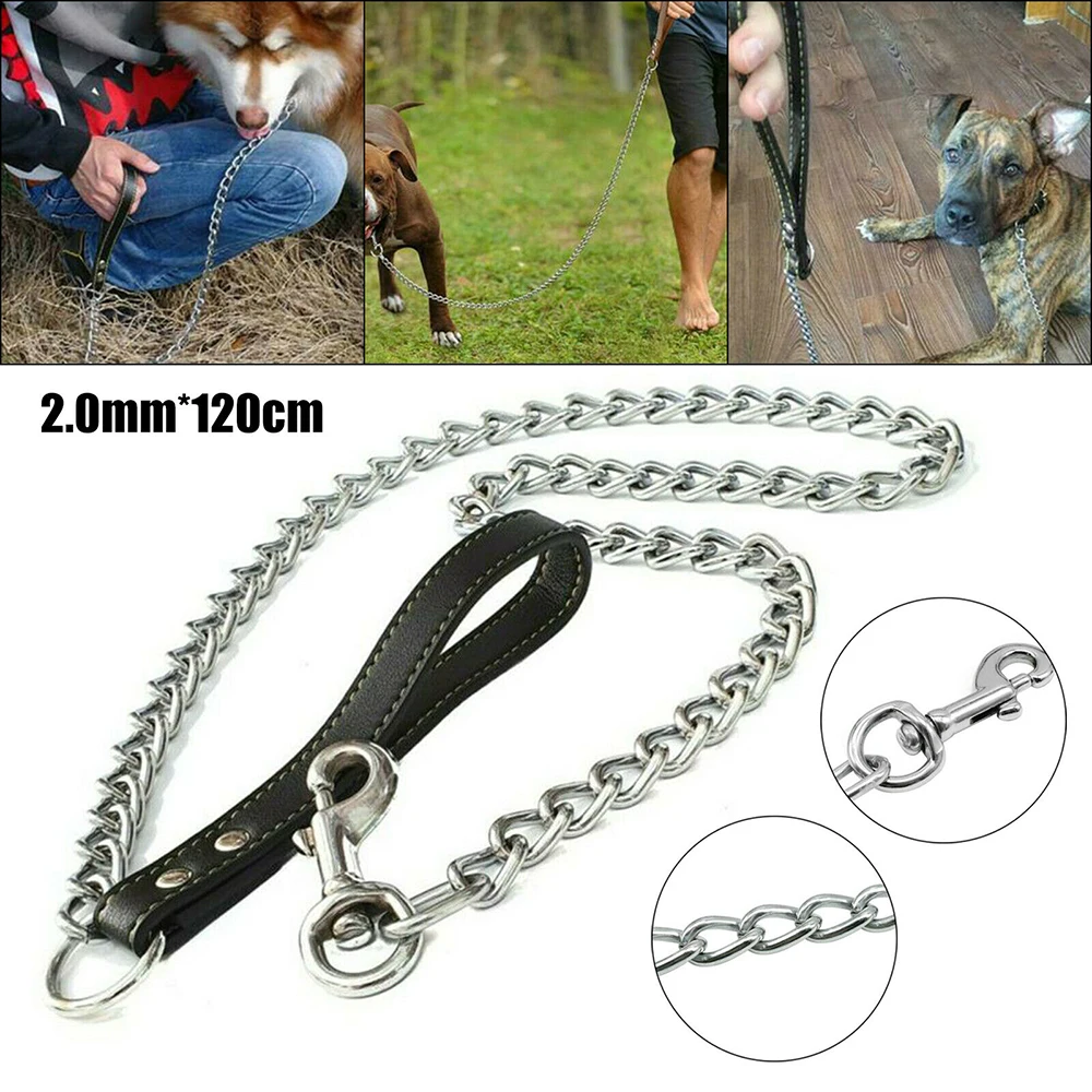 2021 New Heavy Duty Metal Chain Dog Lead With Leather Handle Long Strong Control Leash Correa Para Mascotas 
2021 New Heavy Duty Metal Chain Dog Lead With Leather Handle Long Strong Control Leash Correa Para Mascotas