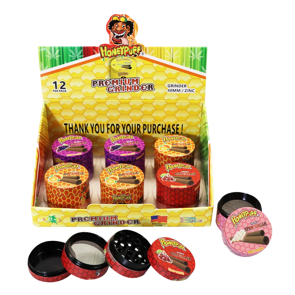 HONEYPUFF ZInc Alloy Tobacco Herb Grinder 40MM 4 Piece With Fruit Flavor Pattern Metal Smoking Herbal Grinders Accessoires
HONEYPUFF ZInc Alloy Tobacco Herb Grinder 40MM 4 Piece With Fruit Flavor Pattern Metal Smoking Herbal Grinders Accessoires
