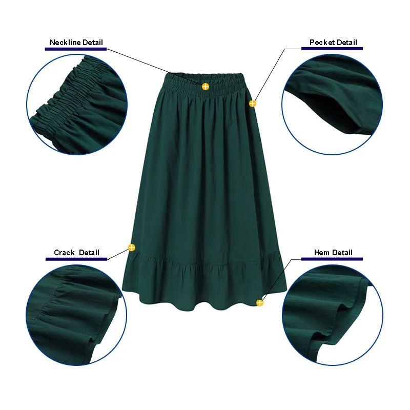 Female Loose Elastic Waist Skirts Womens Cotton Ruffle Bottoms ZANZEA Fashion Solid A Line Skirt Casual Holiday Femme Skirts 5XL
Female Loose Elastic Waist Skirts Womens Cotton Ruffle Bottoms ZANZEA Fashion Solid A Line Skirt Casual Holiday Femme Skirts 5XL