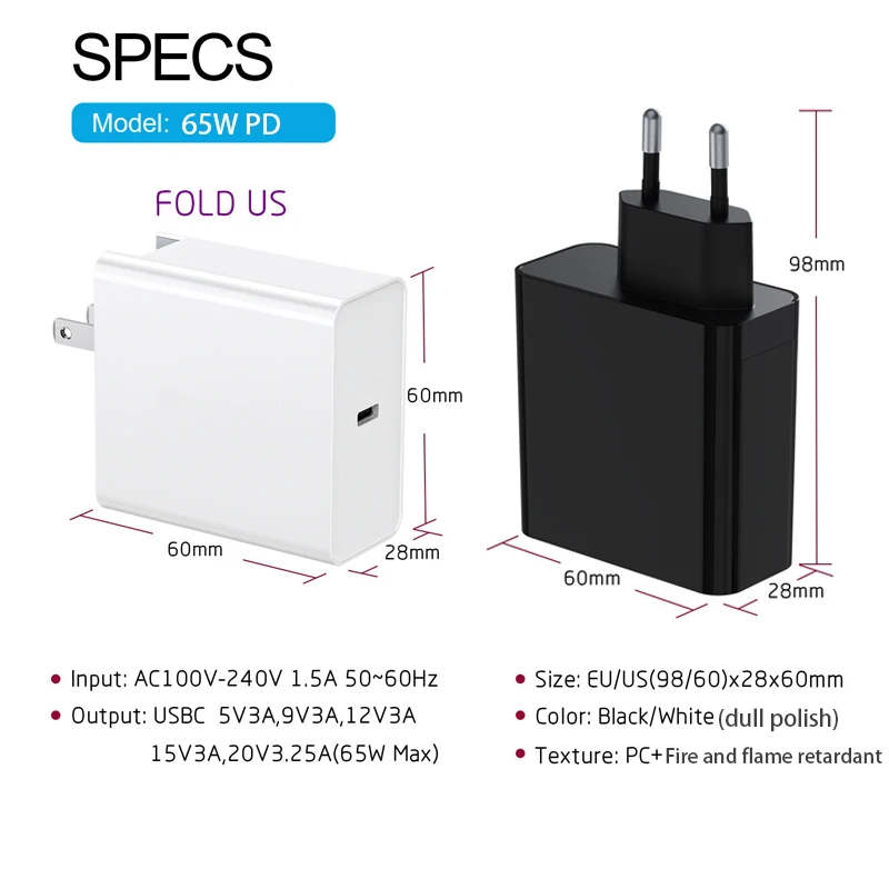 65W Type-C USB-C Laptop Power Adapter for Macbook Pro 12 13 Hp Lenovo Asus USB Type C Notebook Charger (100W 5A USB C Cable)
65W Type-C USB-C Laptop Power Adapter for Macbook Pro 12 13 Hp Lenovo Asus USB Type C Notebook Charger (100W 5A USB C Cable)