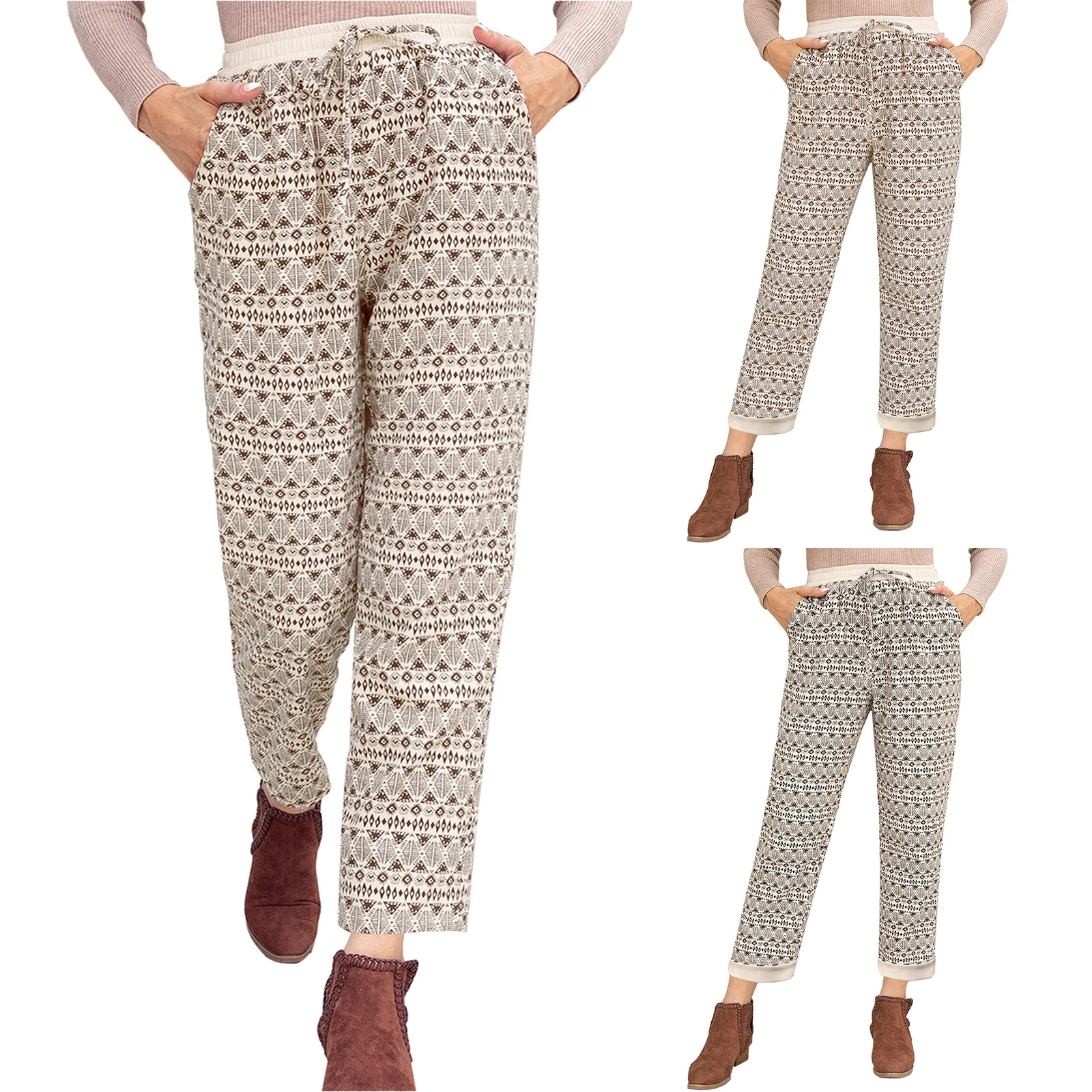 Spring and Autumn New Women's pants, casual fashion printed tether design, loose high waist straight leg pants with drawcord
Spring and Autumn New Women's pants, casual fashion printed tether design, loose high waist straight leg pants with drawcord