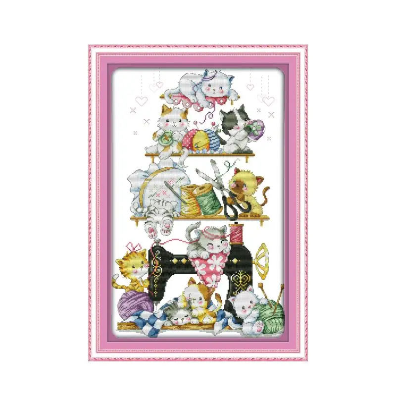 Joy Sunday котенок рядом с швейной машинкой Набор для вышивания крестиком рисунком