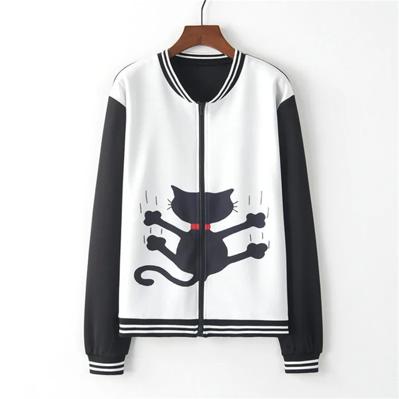 Artguy New Women Fashion Long Sleeve Contrast Striped Cut Cat Print Baseball Jacket Girl Cuff Zip-up Jacket Coat Sweatshirt Tops
Artguy New Women Fashion Long Sleeve Contrast Striped Cut Cat Print Baseball Jacket Girl Cuff Zip-up Jacket Coat Sweatshirt Tops