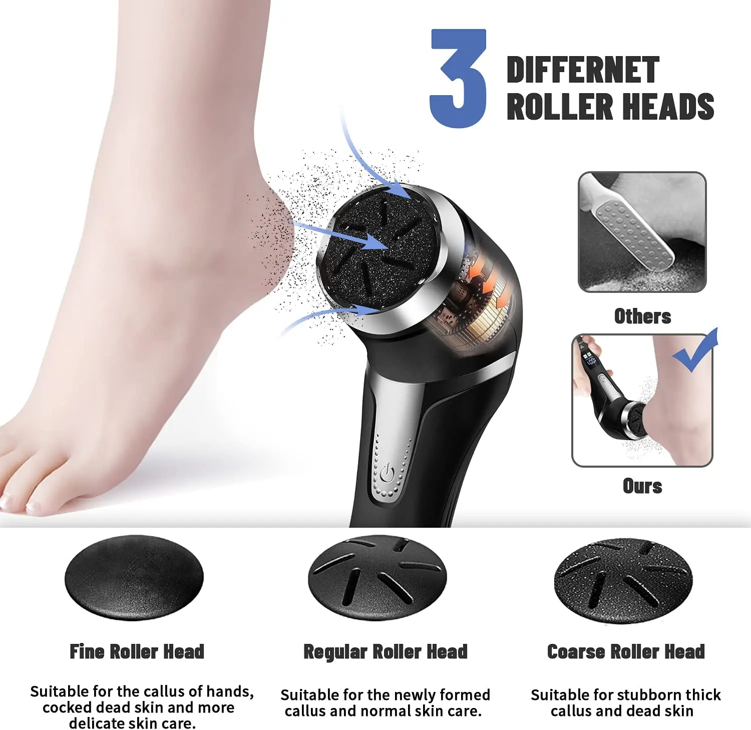 Electric Foot File Rechargeable Waterproof Hard Skin Remover Foot with 3 Rollers Foot Files for Hard Skin and Dead Skin
Electric Foot File Rechargeable Waterproof Hard Skin Remover Foot with 3 Rollers Foot Files for Hard Skin and Dead Skin