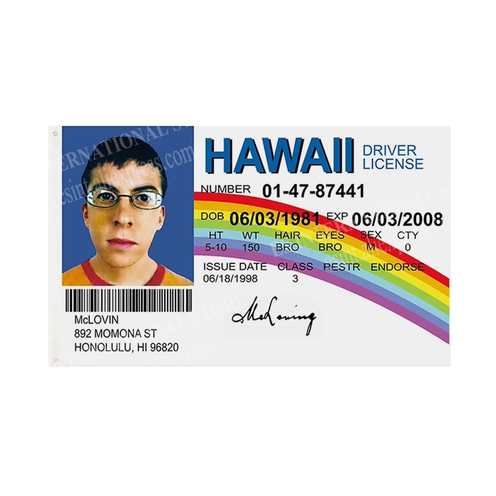 Флаг водительского удостоверения Гавайский флаг McLOVIN 90x150 см 3x5 футов баннер на