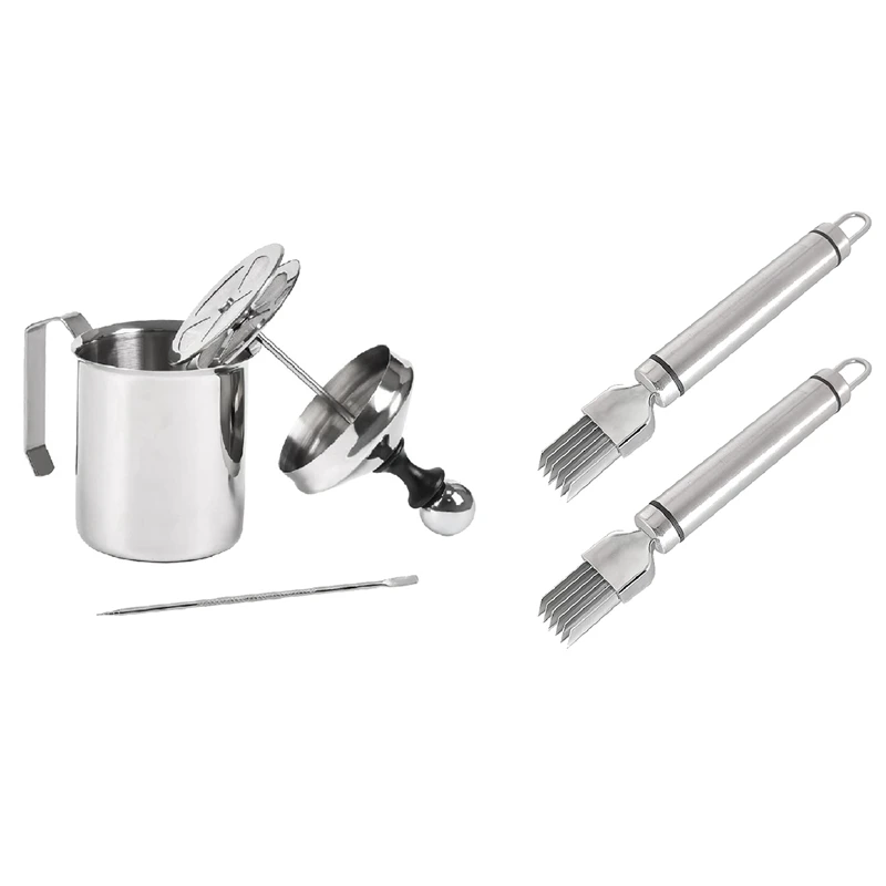 2x 500Ml Stainless Steel Double Mesh Milk Frother & 2 PCS Shred Silk the Knife, Stainless Steel Onion Cutter with Cover
2x 500Ml Stainless Steel Double Mesh Milk Frother & 2 PCS Shred Silk the Knife, Stainless Steel Onion Cutter with Cover