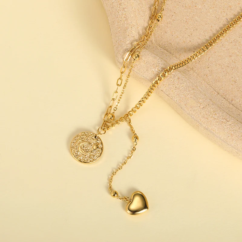 Gold Heart Necklaces For Women Girl Stainless Steel Round Love Double Pendant Necklace Abstract Stars Moon Choker Jewelry Gifts 
Gold Heart Necklaces For Women Girl Stainless Steel Round Love Double Pendant Necklace Abstract Stars Moon Choker Jewelry Gifts