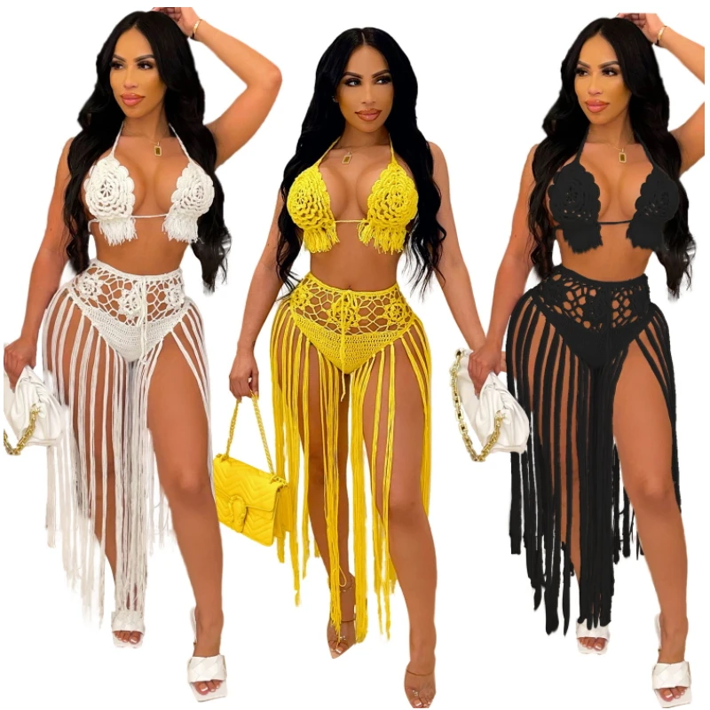 3D Flower Backless Halter Crop Top Tassels Summer Beach Style Two Piece Set Women Handmade Crochet Dress Sexy Knitted Vestidos
3D Flower Backless Halter Crop Top Tassels Summer Beach Style Two Piece Set Women Handmade Crochet Dress Sexy Knitted Vestidos