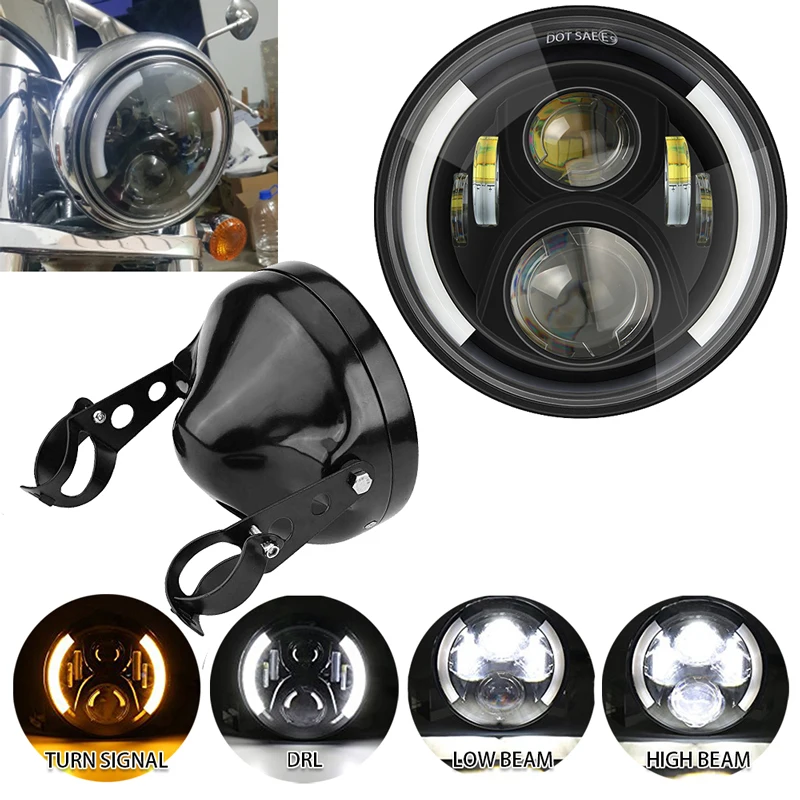 7 Inch Refit Round Motorcycle H4 Headlight Headlamp with Lamp Housing and Headlight Brackets led headlight for FXWG FXST models 
7 Inch Refit Round Motorcycle H4 Headlight Headlamp with Lamp Housing and Headlight Brackets led headlight for FXWG FXST models