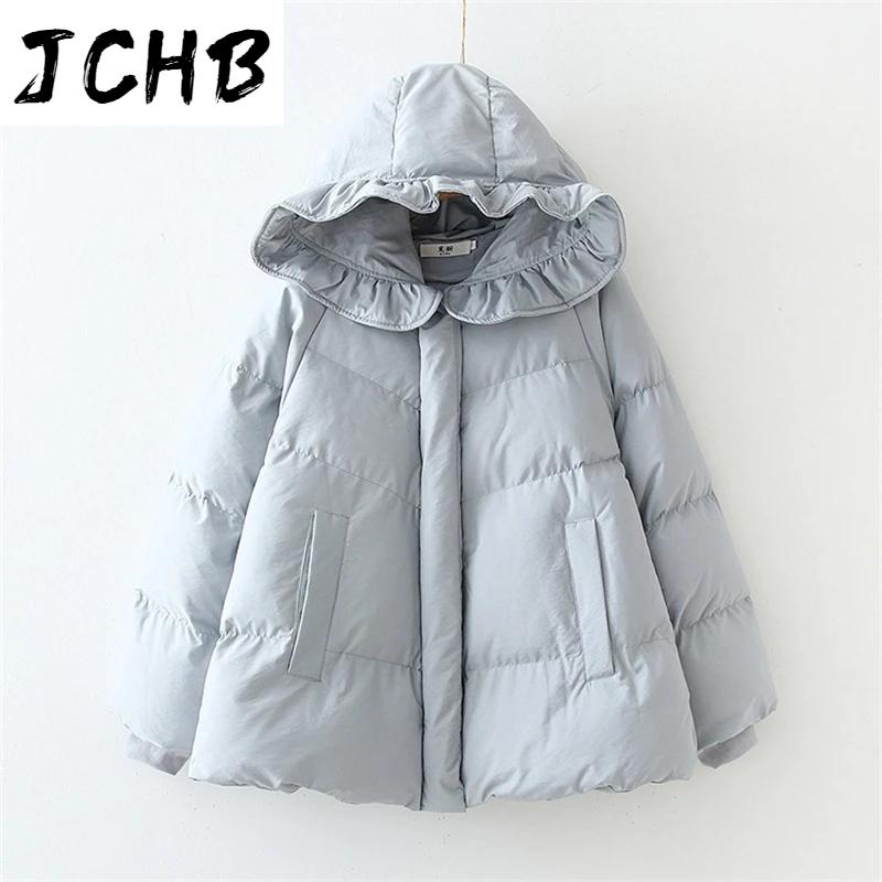 JCHB Winter New Ruffles Hooded Parkas Women Japanese Cute Solid Cotton Down Jacket Female Thicken Loose Women Winter Coat 2021
JCHB Winter New Ruffles Hooded Parkas Women Japanese Cute Solid Cotton Down Jacket Female Thicken Loose Women Winter Coat 2021