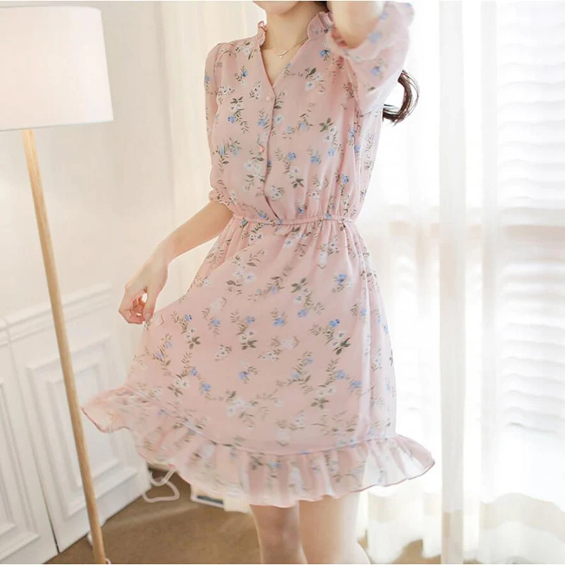 2020 Summer and Autumn New Korean Floral Chiffon Dress Long A- Line Dress Slim Half-Sleeve Shirt Women's Midi Dress
2020 Summer and Autumn New Korean Floral Chiffon Dress Long A- Line Dress Slim Half-Sleeve Shirt Women's Midi Dress
