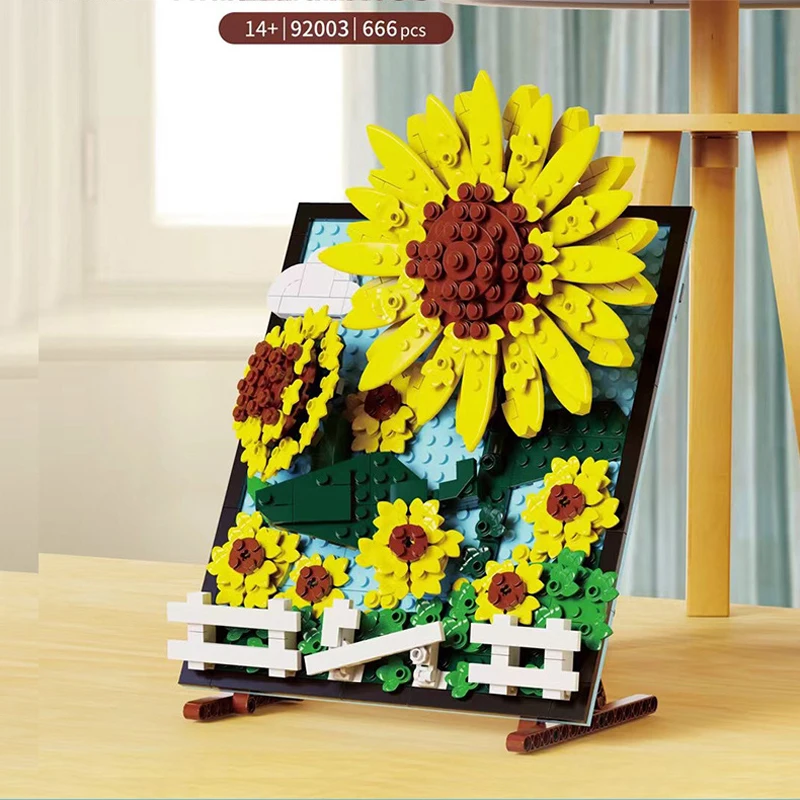 

Креативный строительный блок с цветами, подсолнухами, кувшином Moc, 3d Художественная живопись, кирпичи для сборки, развивающая игрушка, коллекция для детей, подарки