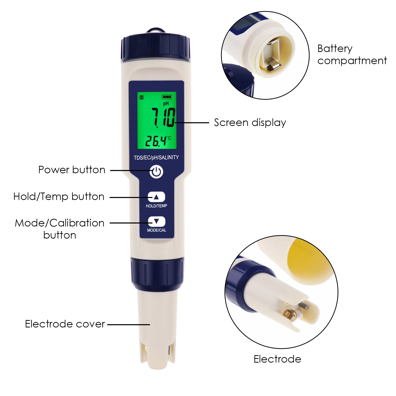 5-in-1 Multi-Parameter Pentype Water Quality Tester (pH / TDS / EC / Temp / Salinity) Waterproof Digital Meter for Lab Household
5-in-1 Multi-Parameter Pentype Water Quality Tester (pH / TDS / EC / Temp / Salinity) Waterproof Digital Meter for Lab Household