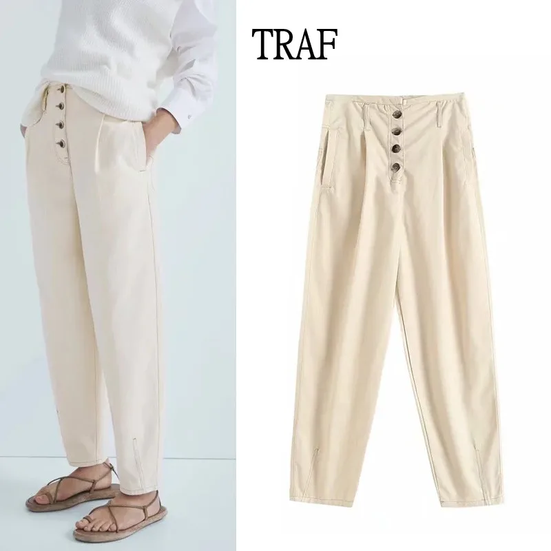 TRAF Women Pants 2021 Korean Fashion Cotton High Waist Pants Woman Wide Leg Pant Streetwear Women Vintage Casual Trousers
TRAF Women Pants 2021 Korean Fashion Cotton High Waist Pants Woman Wide Leg Pant Streetwear Women Vintage Casual Trousers