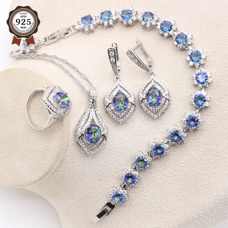 Best Quality Silver Color Blue Rainbow Jewelry Sets For Women Necklace Ring Pendant Bracelets Gift Box
Best Quality Silver Color Blue Rainbow Jewelry Sets For Women Necklace Ring Pendant Bracelets Gift Box
