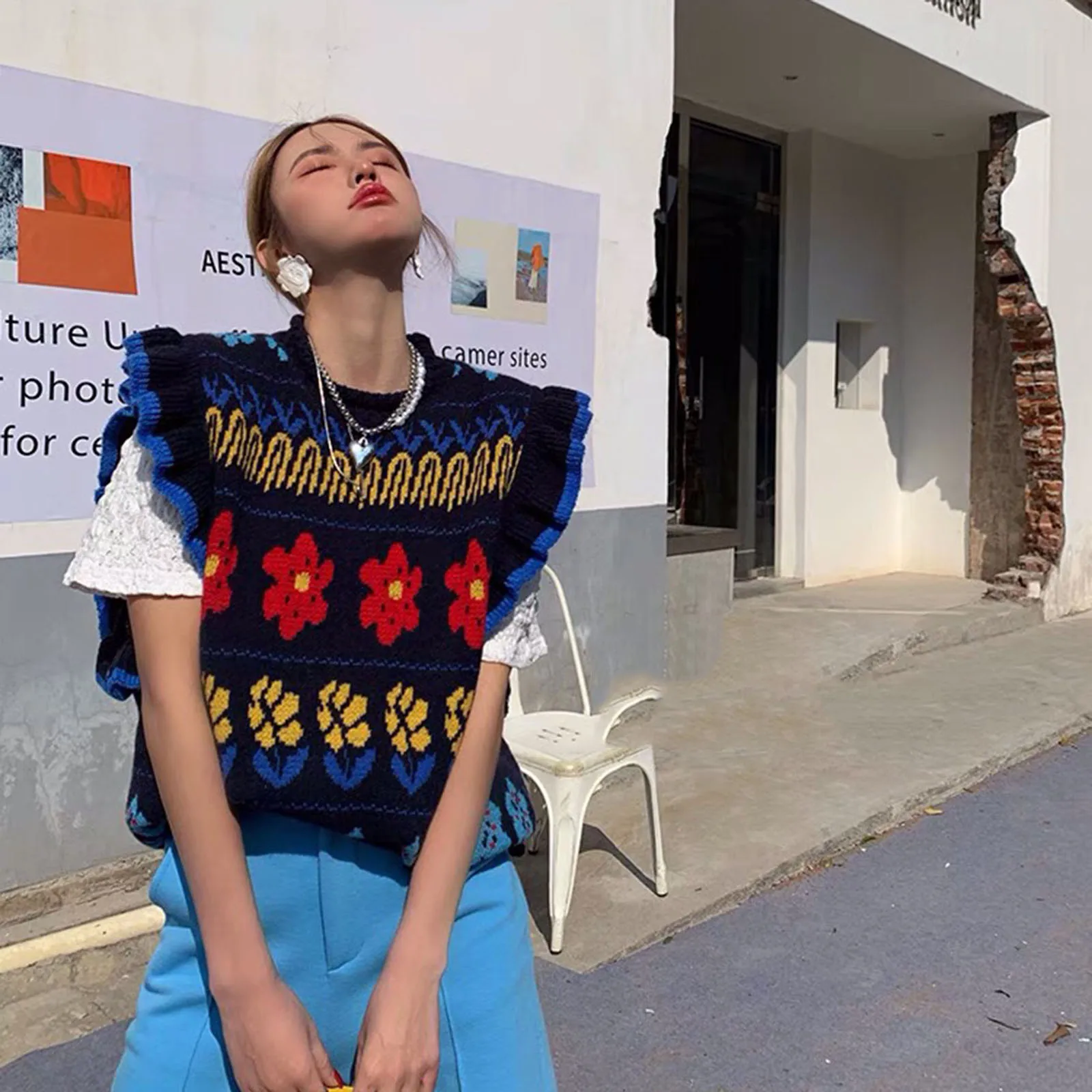 Женский Осенний вязаный жилет с круглым вырезом и цветочным принтом
Женский Осенний вязаный жилет с круглым вырезом и цветочным принтом