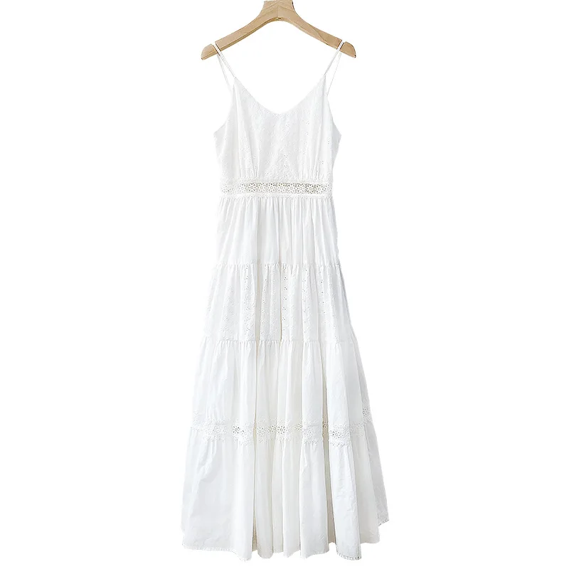 New summer cotton embroidered dress slim holiday dress with halter back white skirt
New summer cotton embroidered dress slim holiday dress with halter back white skirt