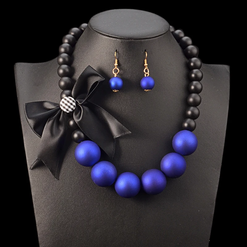 Big Blue Bib Beads Necklace Set Ribbon Flower Necklaces Earrings Statement Chokers Nigerian Indian Pearl Jewelry Sets for Women
Big Blue Bib Beads Necklace Set Ribbon Flower Necklaces Earrings Statement Chokers Nigerian Indian Pearl Jewelry Sets for Women