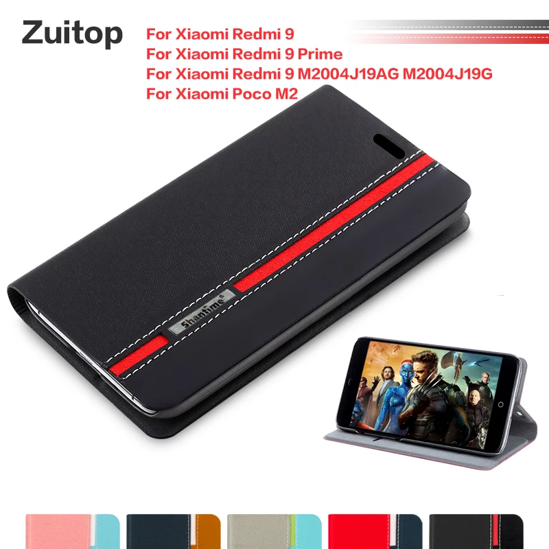 Кожаный чехол для телефона Xiaomi Redmi 9 Prime флип кейс M2004J19AG M2004J19G Poco M2 задняя