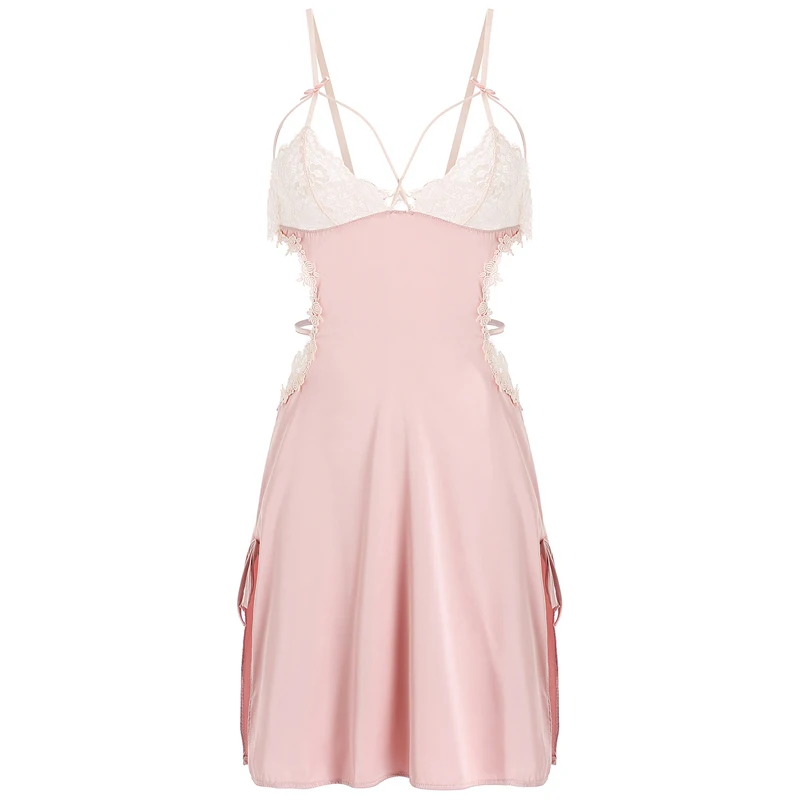 Женское цельнокроеное платье с V образным вырезом кружевное нижнее белье розовое